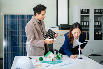 Engineer Team Meeting of Sustainable Energy Project, solar panel project, power innovation on a...