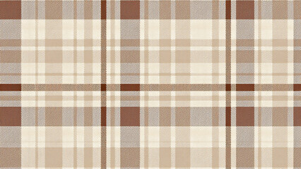 Vintage-style layered plaid design with overlapping lines and small rectangles, textured like fabric weave. Earthy shades of brown, cream, and beige emphasize pattern complexity.