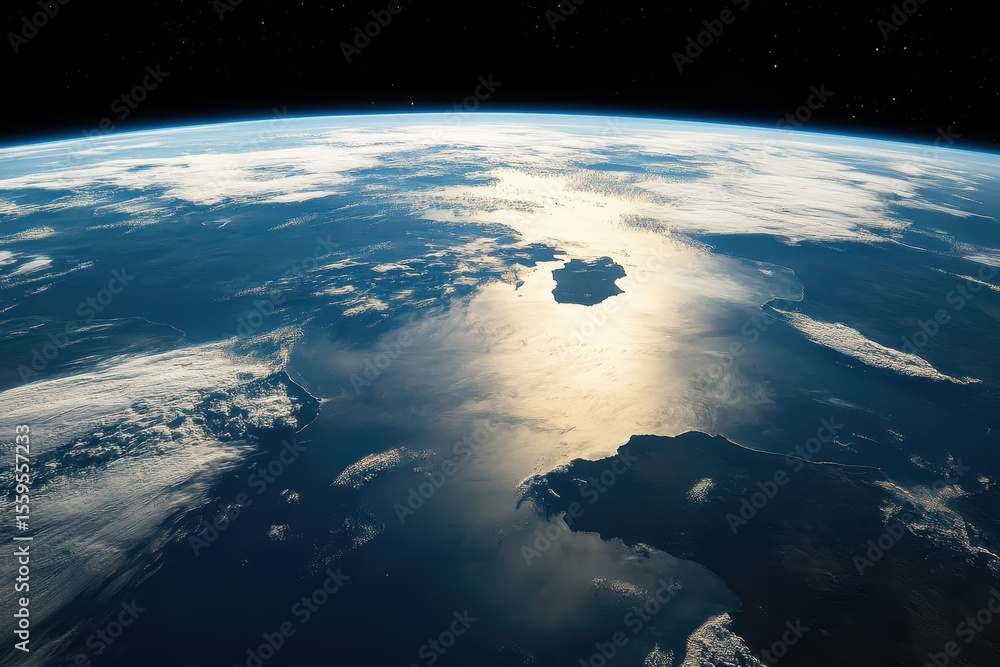 Poster view of earth from intern's window in space during a clear day, earth view from space from the windo