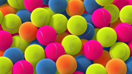 Many colorful fuzzy tennis balls are perfect for sports, pet toys, dog training, hobby projects, and stock photography backgrounds.