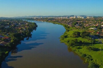 Fototapeta premium Exploring Itaja city in Santa Catarina Brazil from above, showcasing its lush landscapes and urban beauty, ItajaÃ­ city, Santa Catarina, Brazil Aerial Photo