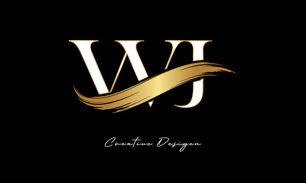 WJ Monogram Logo &ndash; Luxury Gold Letter mark with Elegant Brush Stroke for Fashion, Boutique & Premium Branding 