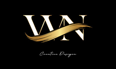 WN Monogram Logo – Luxury Gold Letter mark with Elegant Brush Stroke for Fashion, Boutique & Premium Branding 