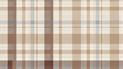 Abstract digital plaid with crisscrossing thick lines and small rectangles. Textured like woven fabric, in warm tones of brown, beige, and white, emphasizing layered pattern.