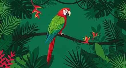 Fototapeta premium Green Parrots Resting in Dense Jungle Leaves