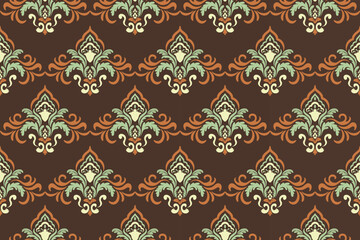 thai art pattern, Seamless Vintage Damask Pattern in Brown and Pastel Colors – Decorative Floral Ornament Background