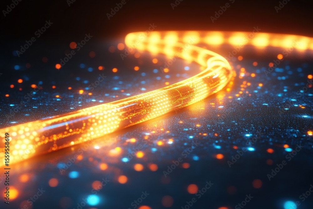 Poster glowing light stream creates a mesmerizing effect in a futuristic digital landscape, glowing light s