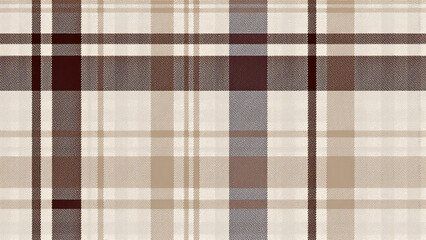 Elegant plaid pattern with bold dark brown lines and smaller light brown and beige fill rectangles. Textured like textile, with a classic and timeless look. No background.