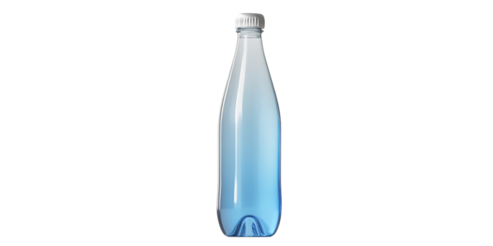 Blank Soda Bottle with Soft Blue to Silver Gradient on Transparent Background