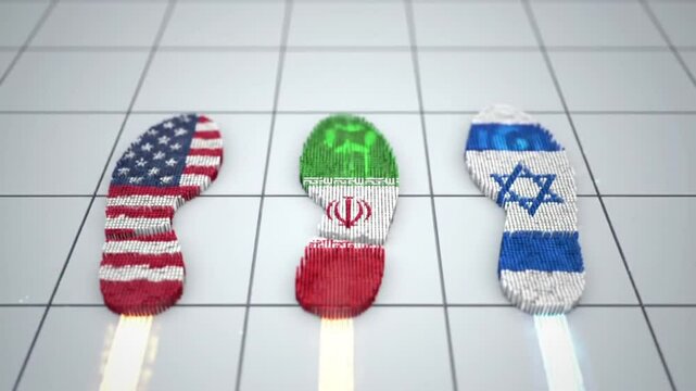Sock puppets with American Israeli and Jewish flags performing synchronized movement on grid background