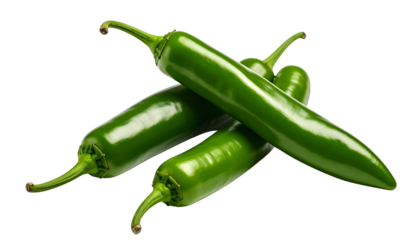 Fresh Green Long Peppers Group on White Background.