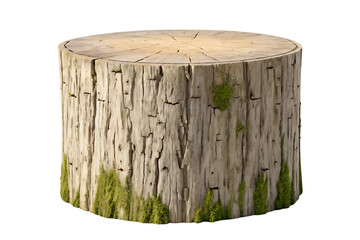Obraz premium Rustic weathered tree stump with moss detail isolated on transparent background