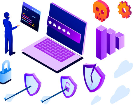 isometric of hacking activity tools element illustration