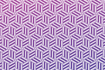 Seamless abstract striped cube geometric pattern in white, on a background of purple and pink gradations. vector background