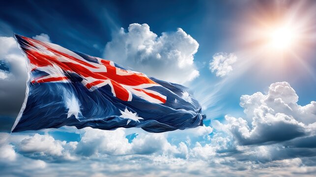 Australian flag in vibrant sky - Powered by Adobe