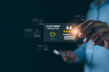 Customer Satisfaction Survey Concept, Users rate service experiences On Online App, Customer can...