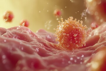 Microscopic view of mpox monkeypox virus interacting with human cells, Microscopic illustration of mpox monkeypox virus Soft zoom in