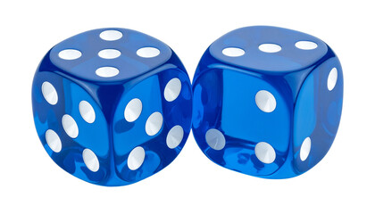 Close up of Blue Gambling Dice on White Background.