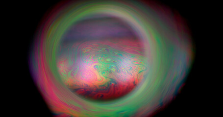 Gasoline blur fluid. Mystical paint. Colorful emulsion oil dye mix glow sphere. Red green cosmic...