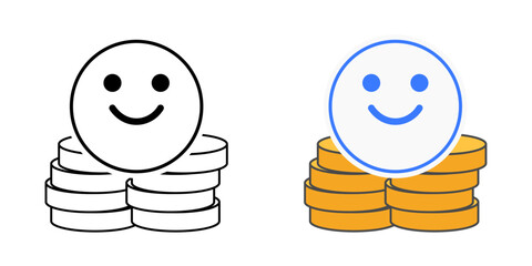 BNPL customer satisfaction icon with smiley face and coins, ideal for finance, payment experience, and positive service illustrations.