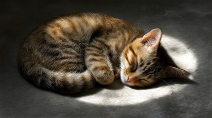 Sleeping kitten under soft light