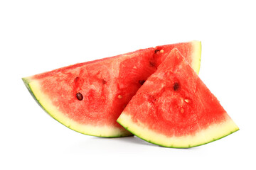 Pieces of fresh watermelon on white background
