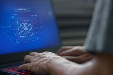 Cyber Security Concept with Hands Typing on Laptop in Technology Space