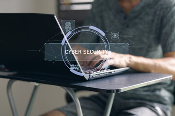 Cyber Security Concepts with Laptop and Digital Interface Elements