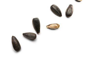 Obraz premium Natural sunflower seeds isolated on white background