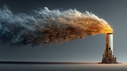 Cigarette turning into smokestack with pollution representing environmental damage, climate threat, and awareness