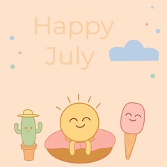 Cute pastel Happy July card