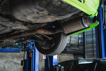 Titanium coating on stainless steel exhaust systems in sport racing car.