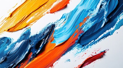 Abstract Acrylic Paint Strokes on White Background (Close-Up)
