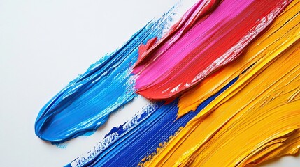 Abstract Acrylic Paint Strokes on White Background (Close-Up)