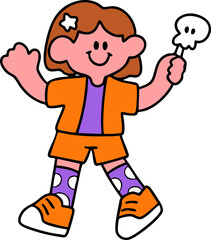 Cartoon, element, ghost in a cloak, autumn, Halloween, illustration, cute picture, hand-painted