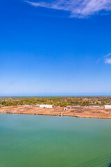Panuco river in Tampico Tamaulipas, surrounded by the city, and train tracks, industrial zone of Tampico