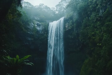 Majestic Nelson Falls cascading down a rocky cliff in Tasmania's lush landscape, Tasmania Australia waterfall Nelson Falls Majestic nature of australian jungle