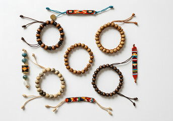 Collection of Beaded Bracelets with Woven Bands | Handmade Jewelry for Fashion Accessories and Crafting Mockups