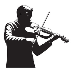 Silhouette of a musician playing a violin isolated on white background for creative use