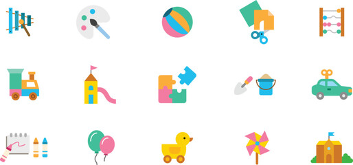 Colorful Children's Toys and Playtime Icons