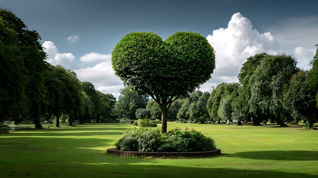 Heart shaped tree in a green park topiary love nature symbol romantic landscape nature love concept