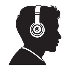 Vector illustration of a person wearing headphones in silhouette listening to music