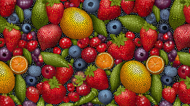Colorful Fruit and Berry Mosaic Pattern