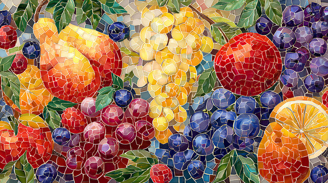 Colorful Fruit and Berry Mosaic Pattern - Powered by Adobe