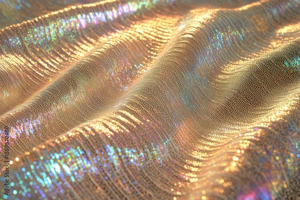 Poster iridescent fibrous wavy surface creates captivating abstract motion effect in natural light, iridesc