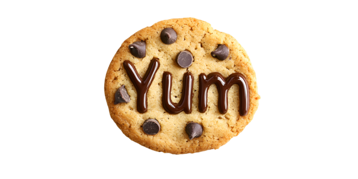 Cookie with Chocolate Chips Forming the Word on Transparent Background