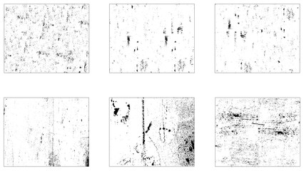 Grunge overlay textures with dust grain isolated on white background. Vintage grunge background with dirty edges and scratches.