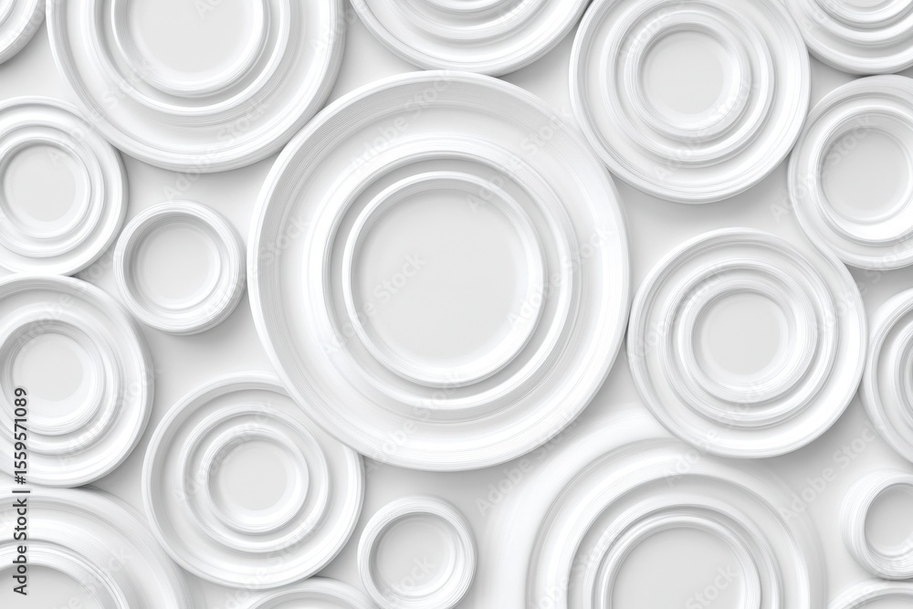 Poster intricate arrangement of white concentric circles creating a seamless design pattern for various app