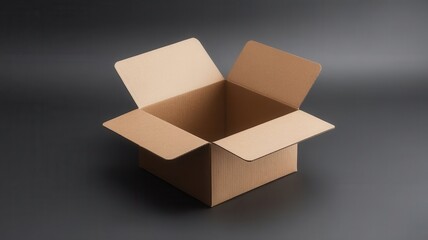 Isolated corrugated cardboard box opened ready for contents on a dark background
