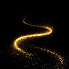 Animation of gold glitter light trail spiral with magic swirl path on black background
